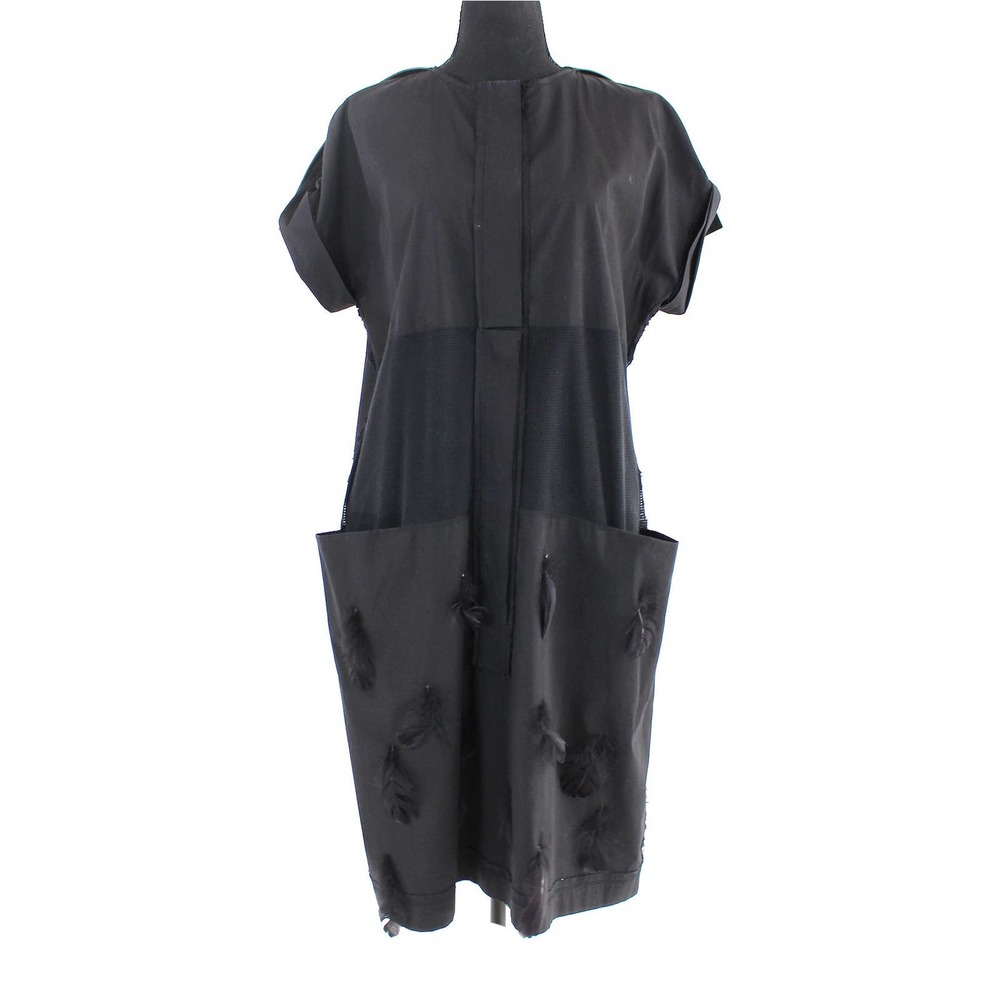 Bottega Veneta Black Feather Embellished Shirt Dress 42 Leather Short Sleeve M